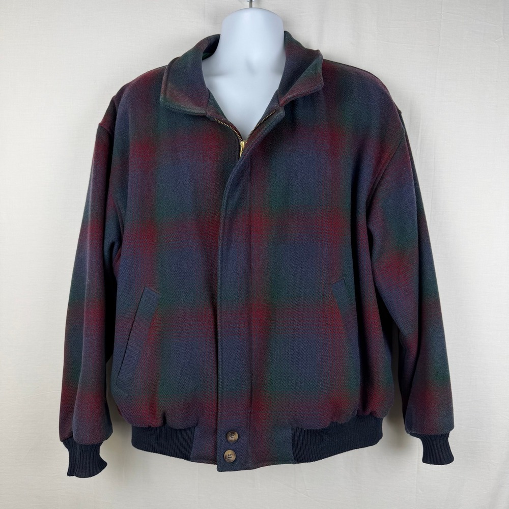Pendleton Wool Bomber Jacket Mens XL Plaid Thinsulate Lined Vintage Blue Green